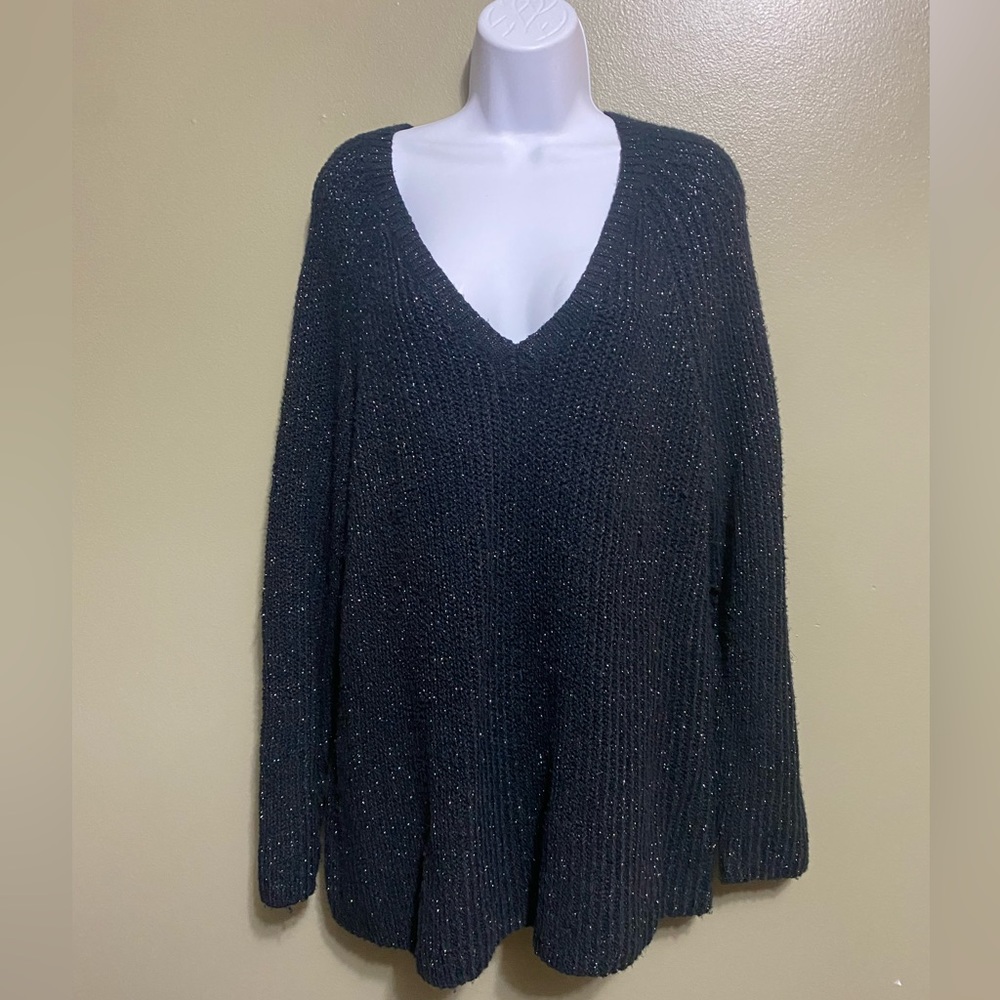 Lucky Brand‎ Sparkly Black V-Neck Sweater, Size XL